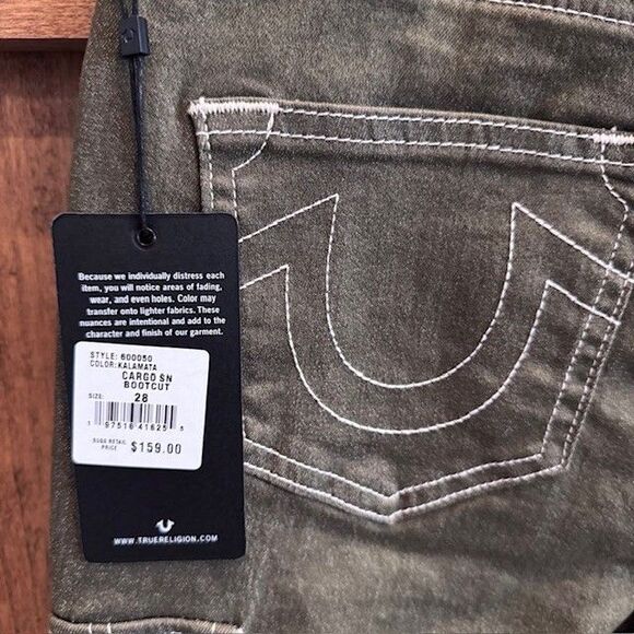 True Religion Cargo Bootcut Jeans Women’s Size 28 Military Green NWT - Picture 7 of 11